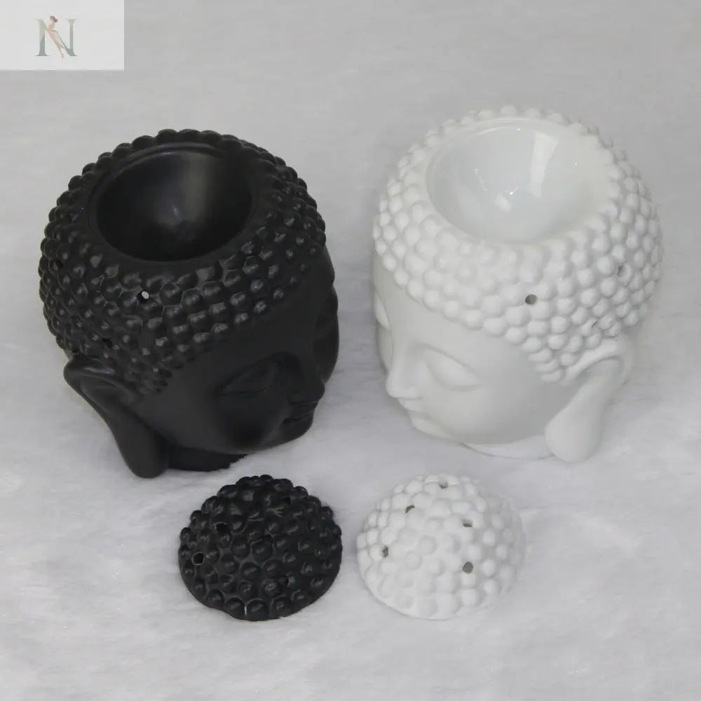 Buddha Head Ceramic Aromatherapy Oil Burner – Candle Holder for Home & Yoga Decor cj
