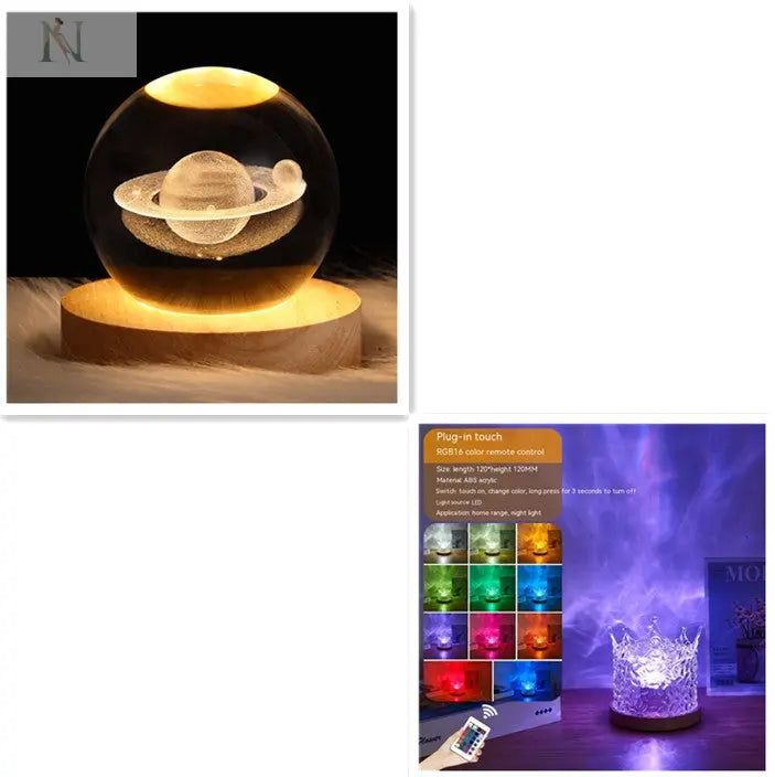LED Water Ripple Ambient Night Light USB Rotating Projection Crystal Table Lamp RGB Dimmable Home Decoration 16 Color Gifts null