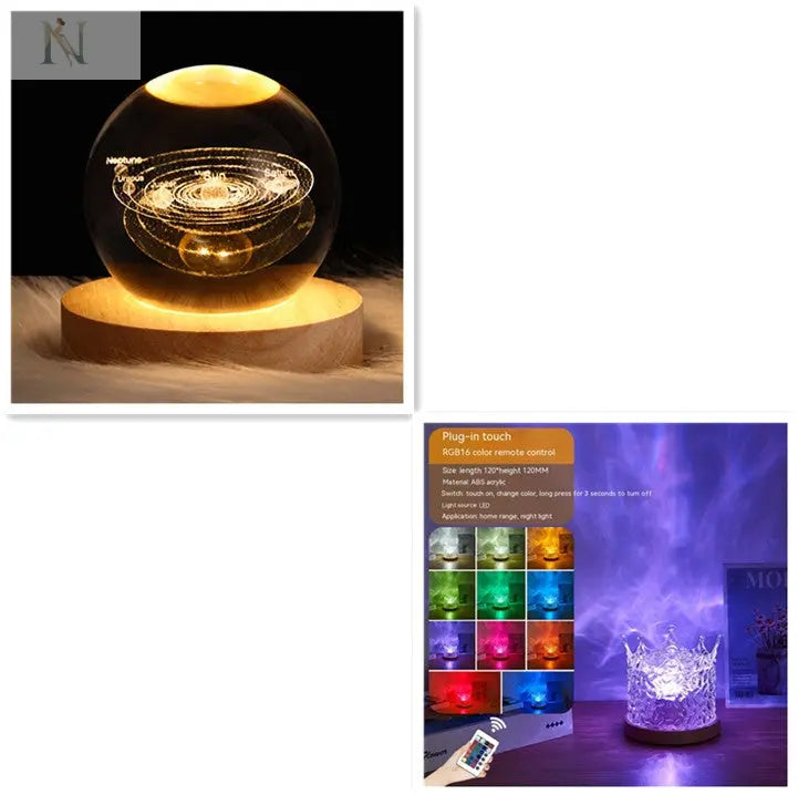 LED Water Ripple Ambient Night Light USB Rotating Projection Crystal Table Lamp RGB Dimmable Home Decoration 16 Color Gifts null