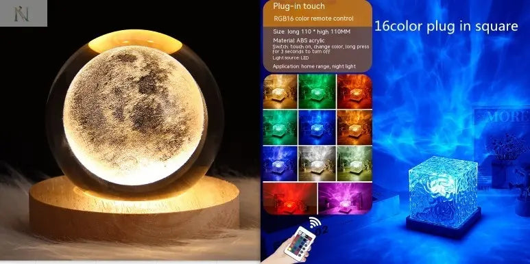 LED Water Ripple Ambient Night Light USB Rotating Projection Crystal Table Lamp RGB Dimmable Home Decoration 16 Color Gifts null