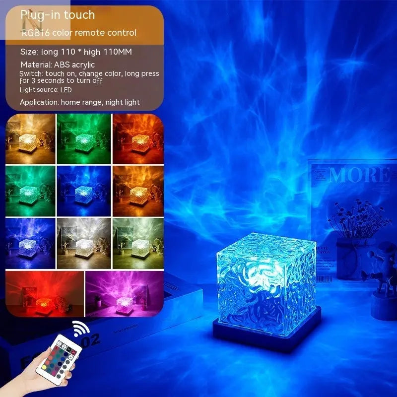 LED Water Ripple Ambient Night Light USB Rotating Projection Crystal Table Lamp RGB Dimmable Home Decoration 16 Color Gifts null