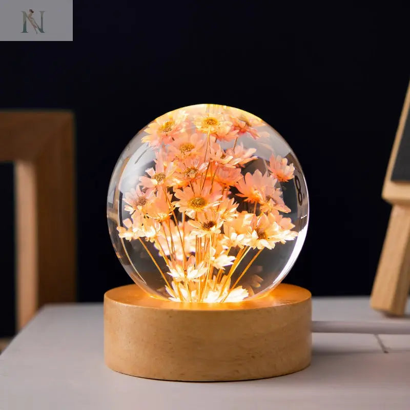 Luminous 3D Dandelion Crystal Ball – Beech Wood Base | Flower Ornament Gift null