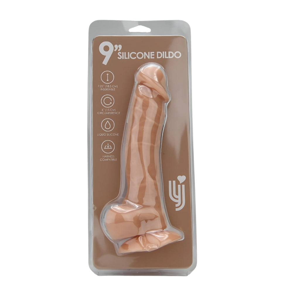 -6-Loving Joy 9 Inch Realistic Silicone Dildo with Suction Cup and Balls Vanilla-6