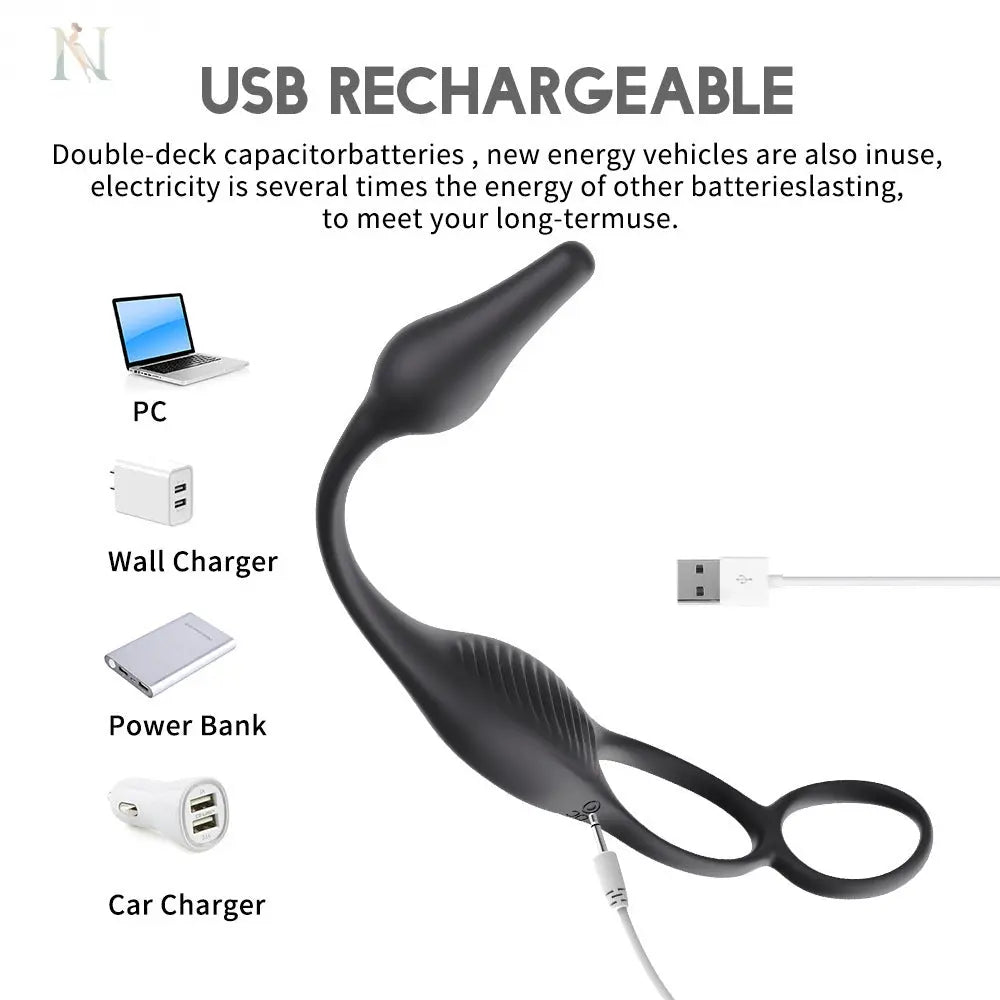 Remote-Controlled Dual Motor Vibrating Penis Ring with Anal Plug – 7 Modes cj
