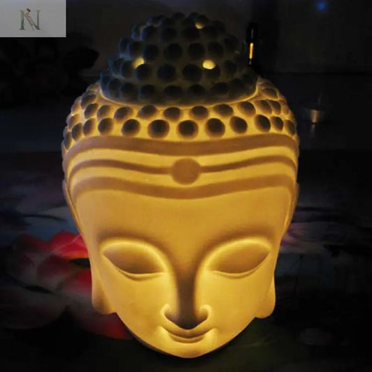 Buddha Head Ceramic Aromatherapy Oil Burner – Candle Holder for Home & Yoga Decor cj
