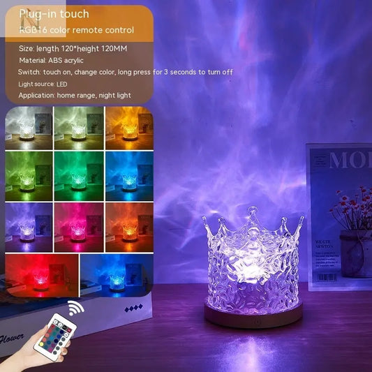 LED Water Ripple Ambient Night Light USB Rotating Projection Crystal Table Lamp RGB Dimmable Home Decoration 16 Color Gifts null