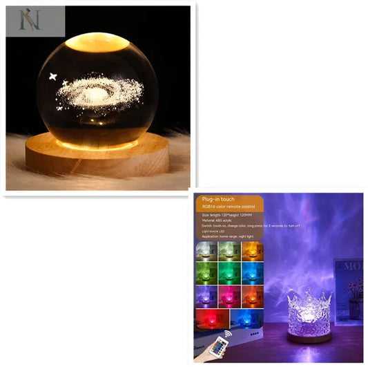 LED Water Ripple Ambient Night Light USB Rotating Projection Crystal Table Lamp RGB Dimmable Home Decoration 16 Color Gifts null