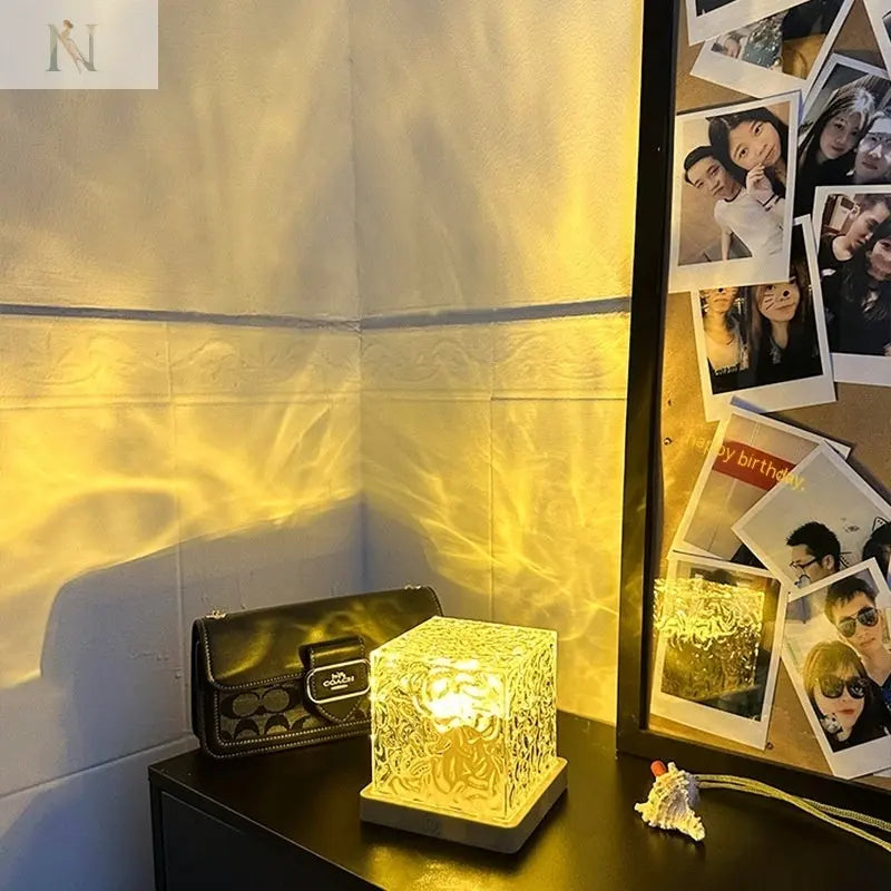 LED Water Ripple Ambient Night Light USB Rotating Projection Crystal Table Lamp RGB Dimmable Home Decoration 16 Color Gifts null