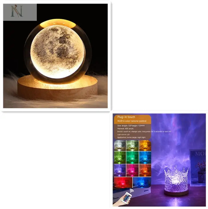 LED Water Ripple Ambient Night Light USB Rotating Projection Crystal Table Lamp RGB Dimmable Home Decoration 16 Color Gifts null