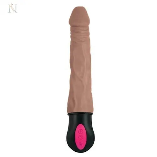 --Realistic Warming 7 inch Vibrating Dildo Brown-