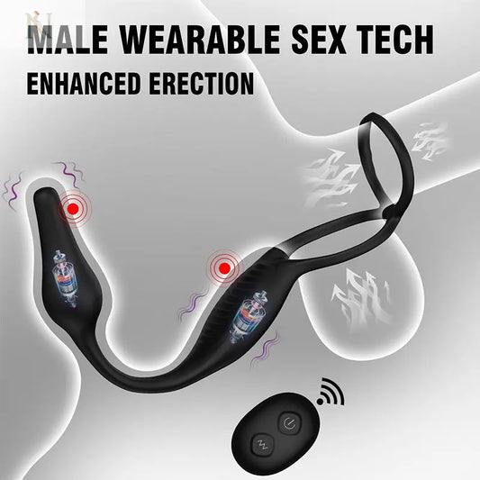 Remote-Controlled Dual Motor Vibrating Penis Ring with Anal Plug – 7 Modes cj