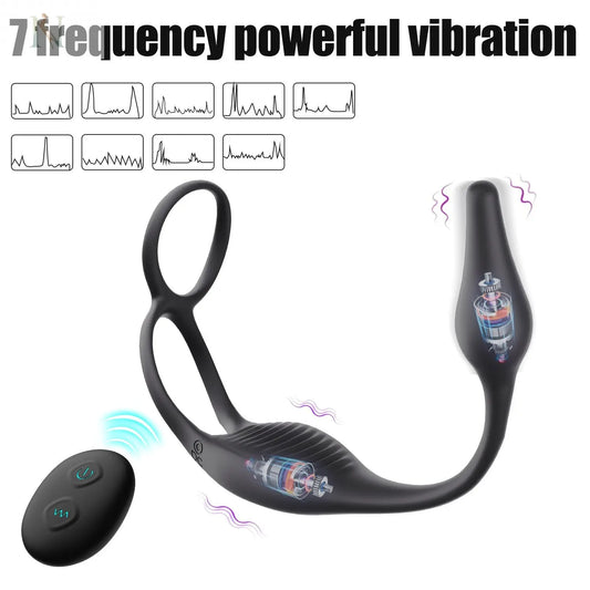 Remote-Controlled Dual Motor Vibrating Penis Ring with Anal Plug – 7 Modes cj
