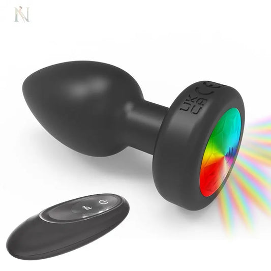 Remote-Controlled Vibrating Silicone Butt Plug with LED Light – Black cj